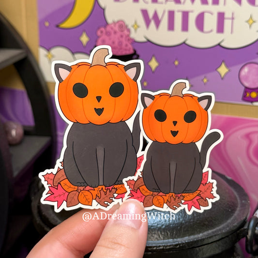 Pumpkin Leaf Kitty | Glossy Waterproof Sticker