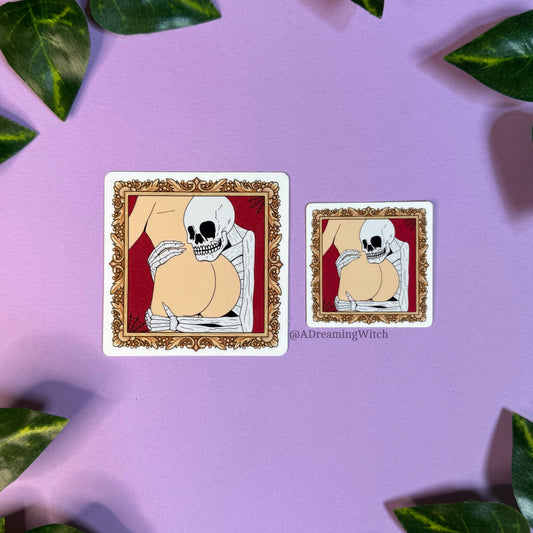 Spooky Booty | Glossy Waterproof Sticker | Skeleton Hugging Butt
