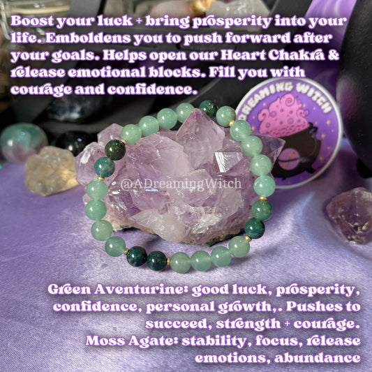 Prosperity Bracelet | Intention + Reiki Infused | Green Aventurine + Moss Agate