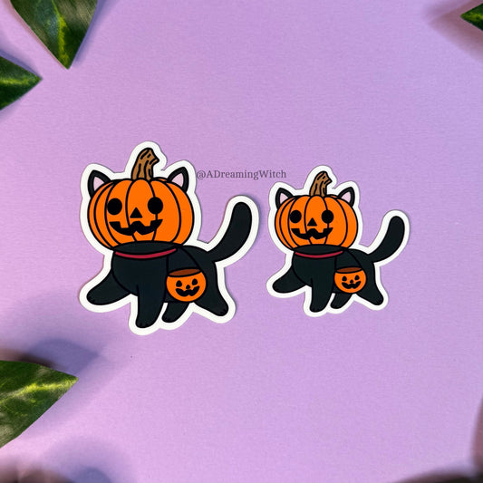 Pumpkin Cat | Glossy Waterproof Sticker | Spooky Kitty