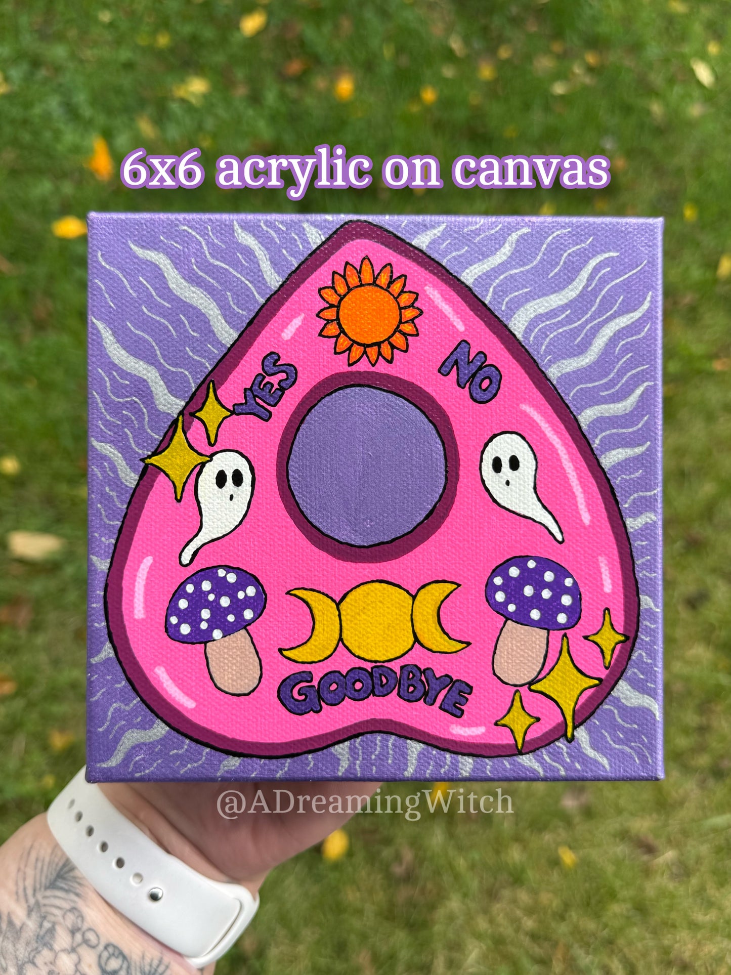 Spooky Cute Ouija Planchette 6x6 Canvas Painting