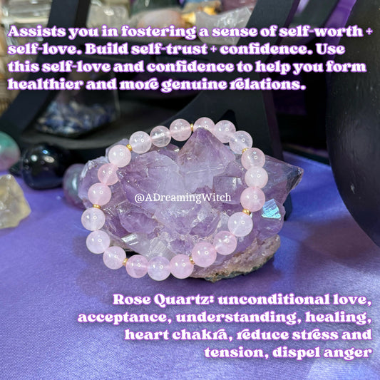 Self Love Bracelet | Intention + Reiki Infused | Rose Quartz Crystal