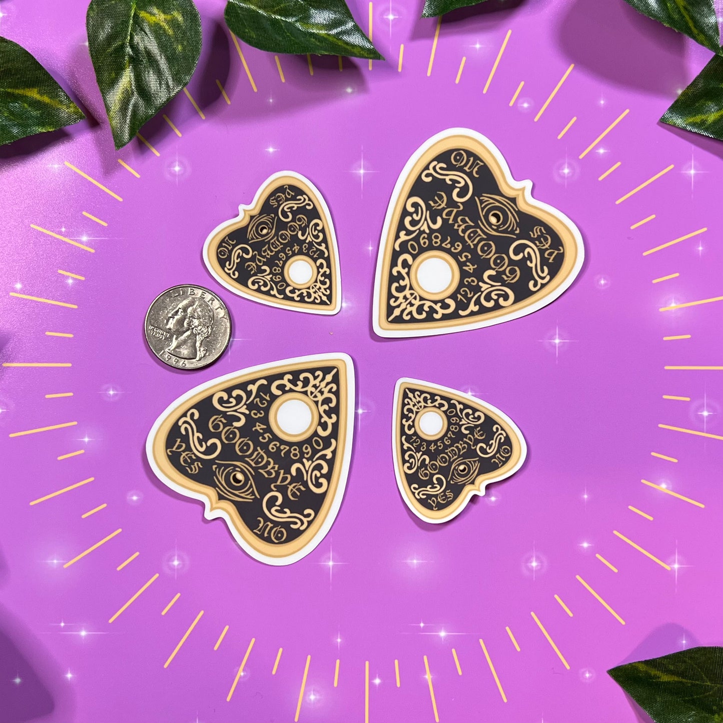 Ouija Board Planchette | Glossy Vinyl Sticker | Witchy Spooky Gothic | Gold and Black