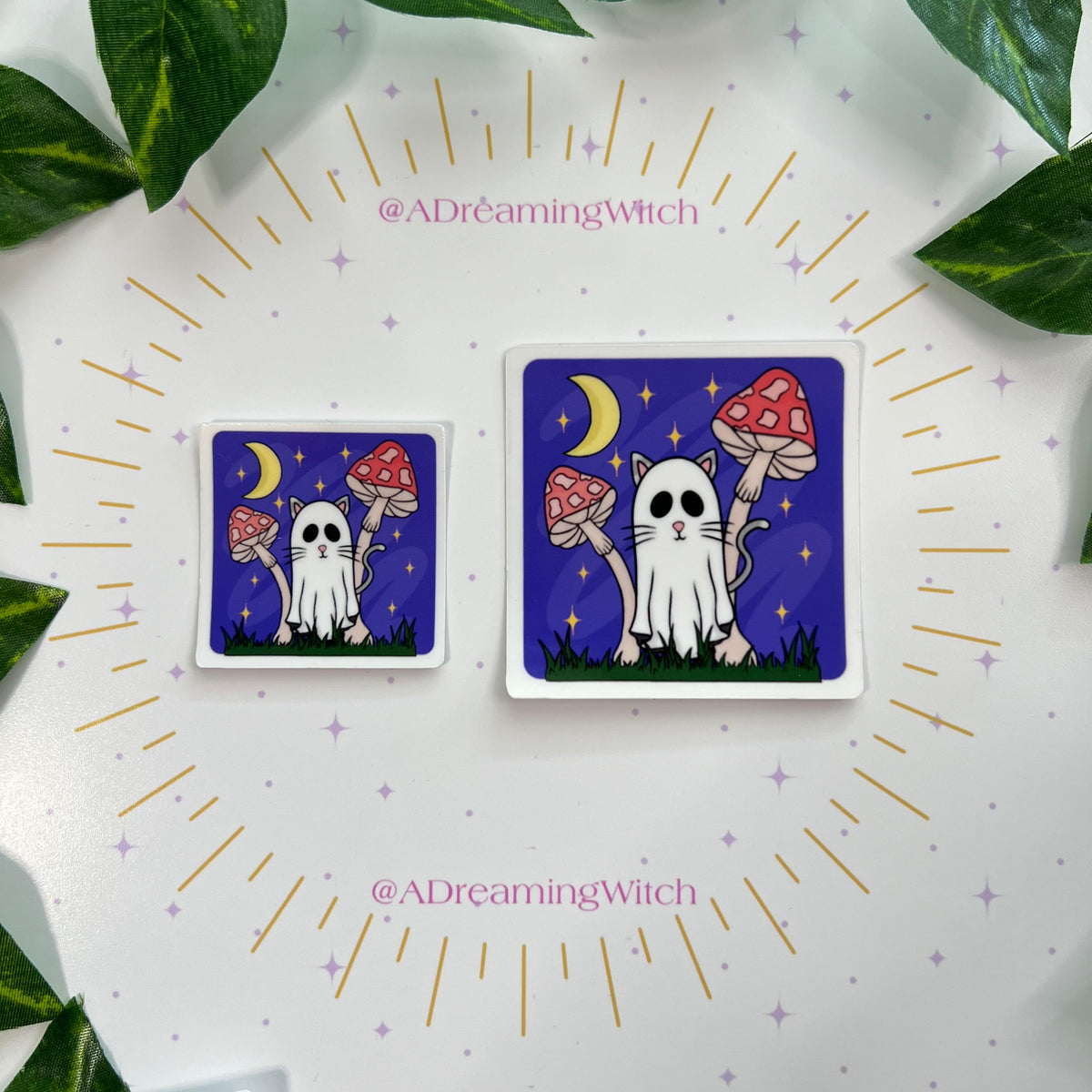 Ghost Cat in Moonlight / 2 Sizes | Waterproof Glossy Vinyl Sticker | Cute Ghostie Cat + Mushy