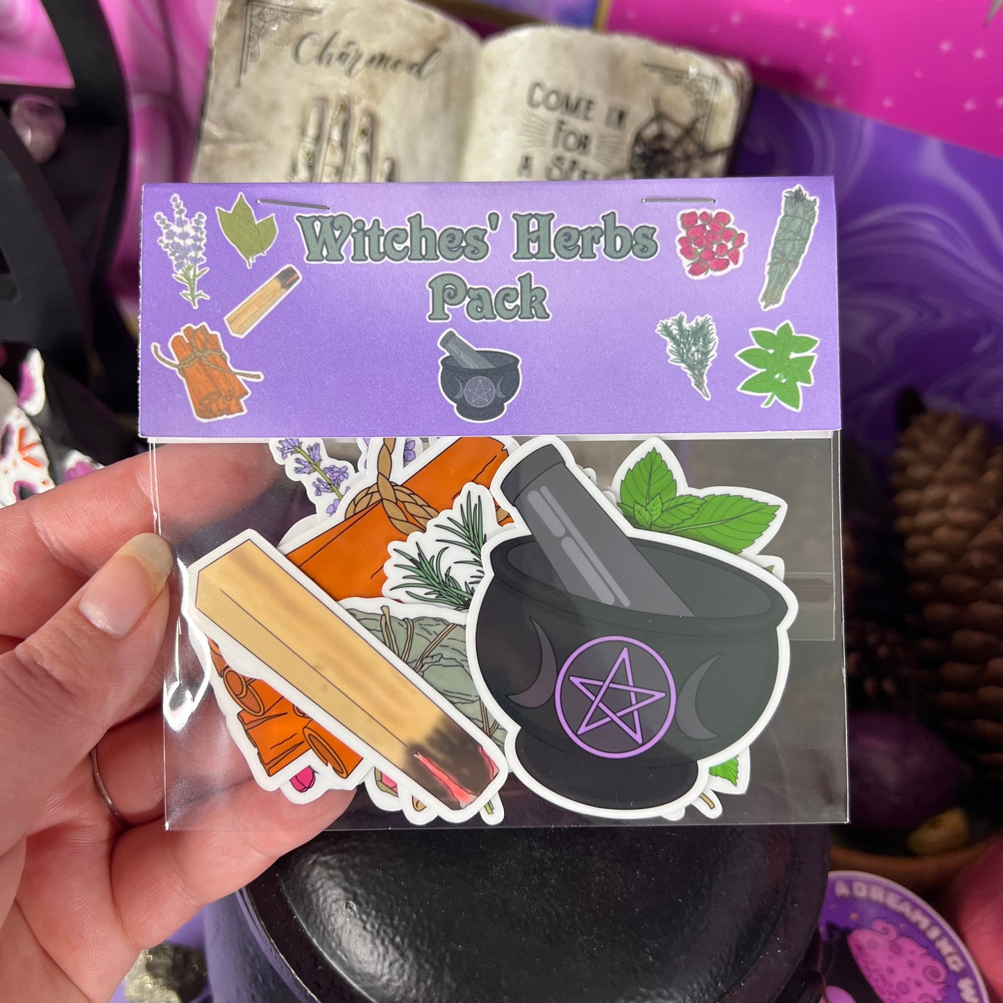 Witches' Herbs Sticker Pack | Waterproof Glossy Stickers | 8 Herbs + Mortar Pestle