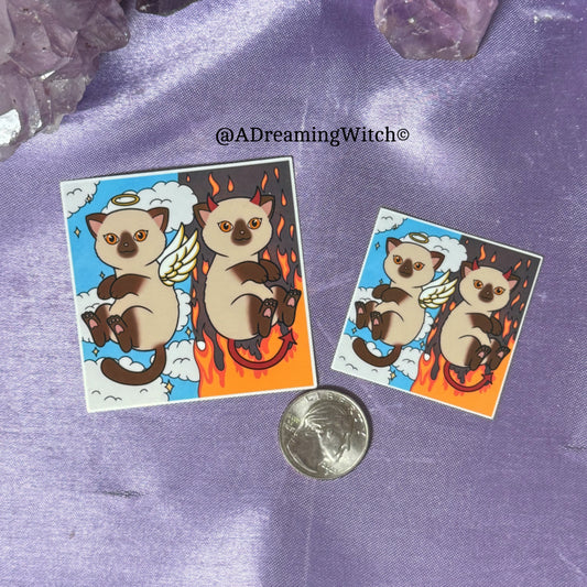 Angel Devil Siamese Cats | Glossy Waterproof Sticker