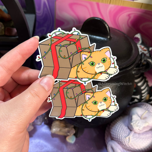 Christmas Box Kitty | Glossy Waterproof Sticker