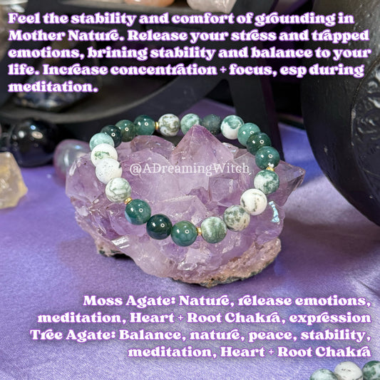 Heart Centered Grounding Bracelet | Intention + Reiki Infused | Moss + Tree Agate