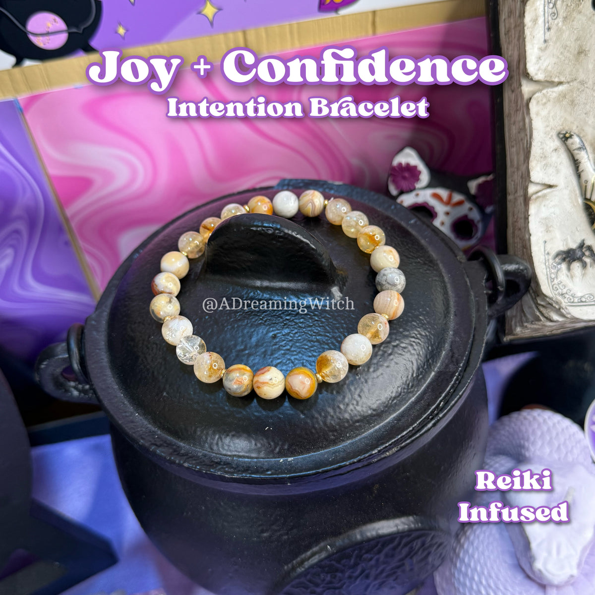 Joy + Confidence Bracelet | Intention + Reiki Infused | Golden Citrine + Yellow Lace Agate