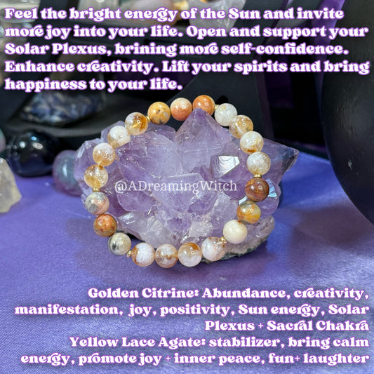 Joy + Confidence Bracelet | Intention + Reiki Infused | Golden Citrine + Yellow Lace Agate