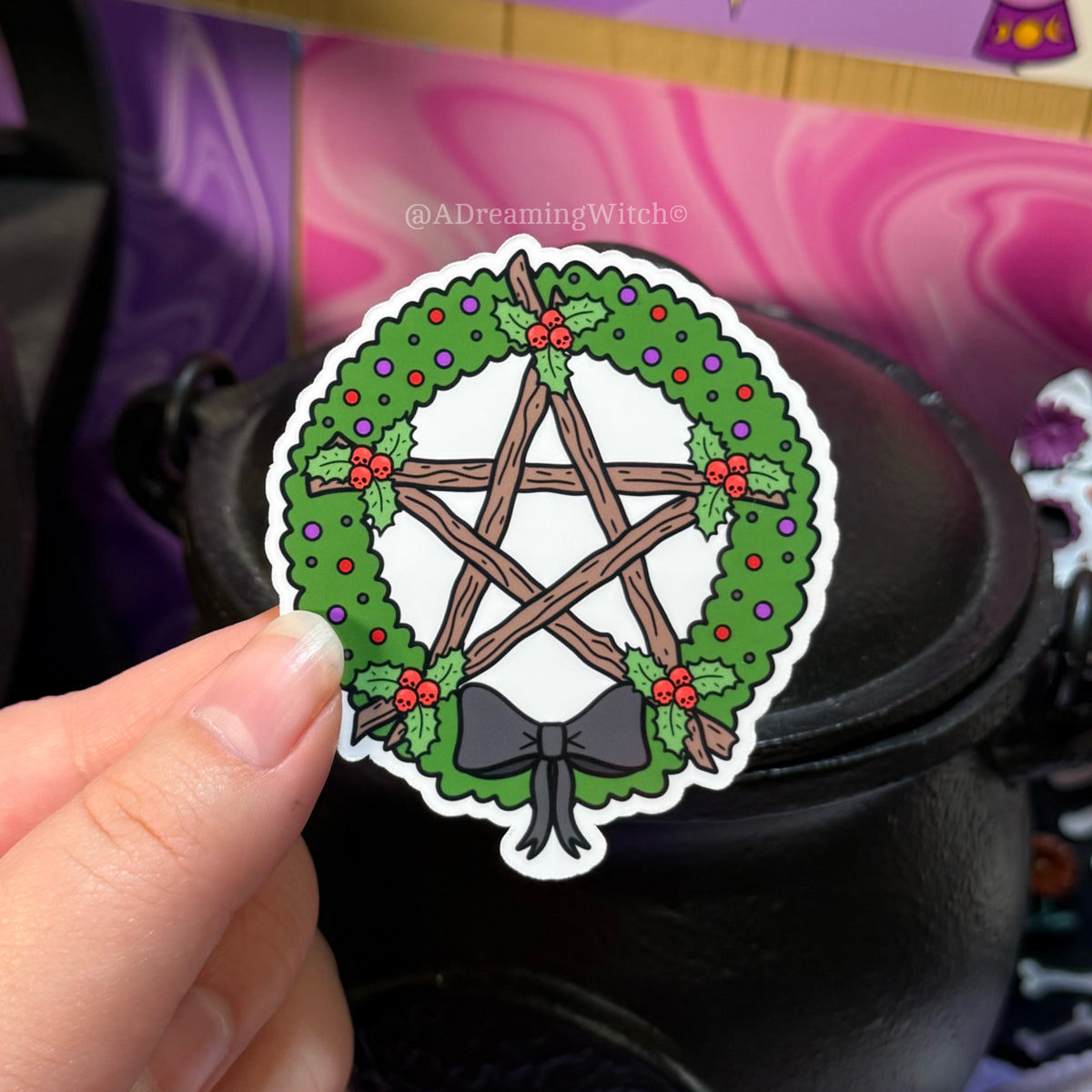 Pentagram Yule Wreath | Glossy Waterproof Sticker