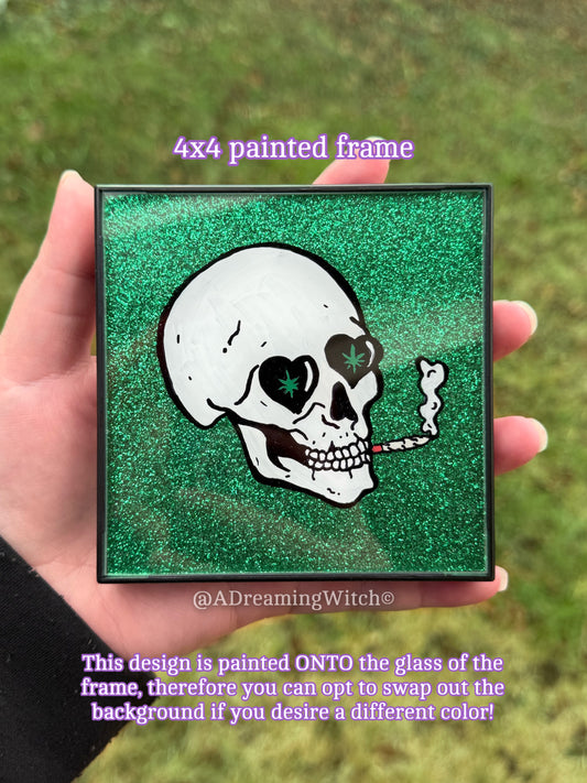 Smoking Skull 4x4 Glass Painting