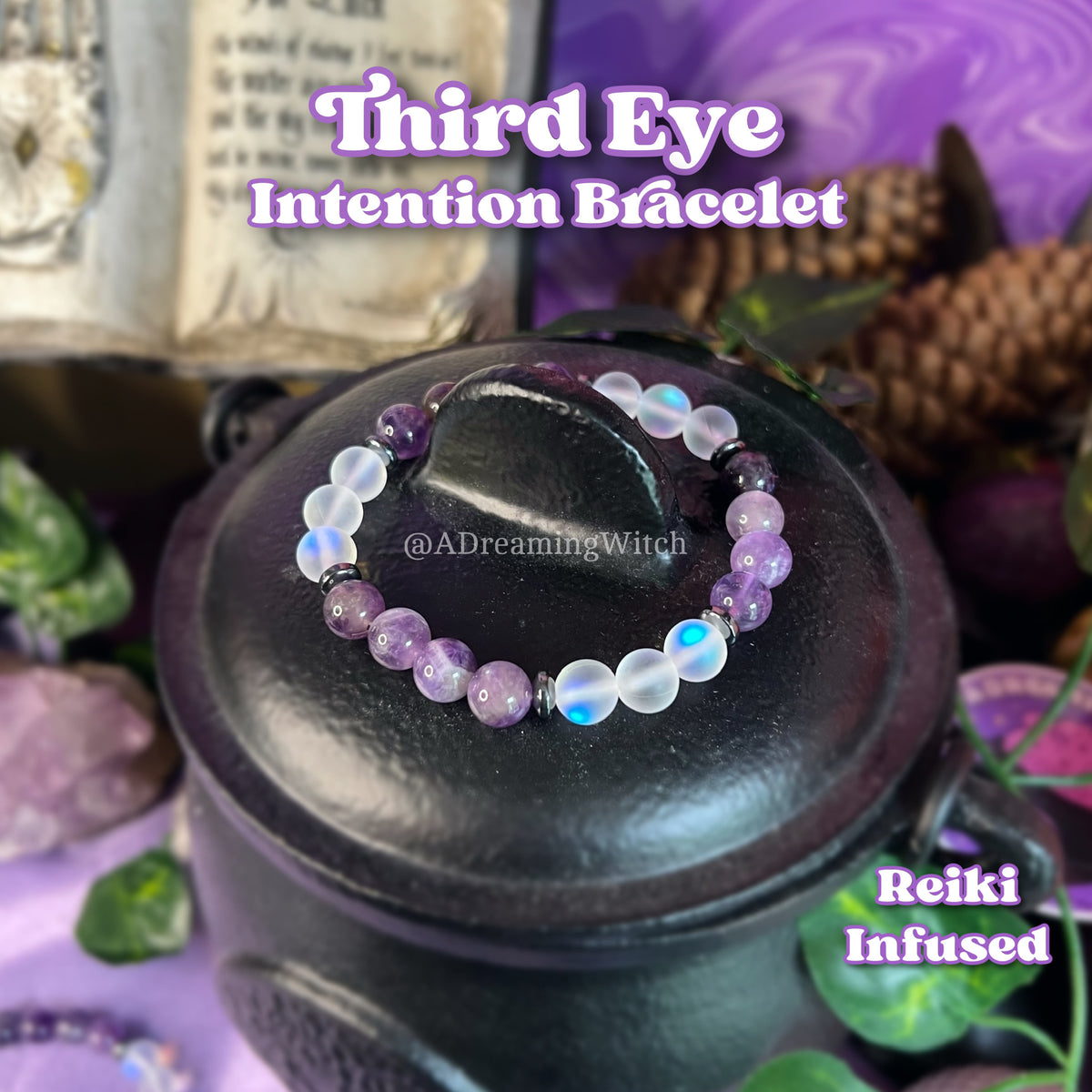 Third Eye Intuition Bracelet | Intention + Reiki Infused | Amethyst + Hematite