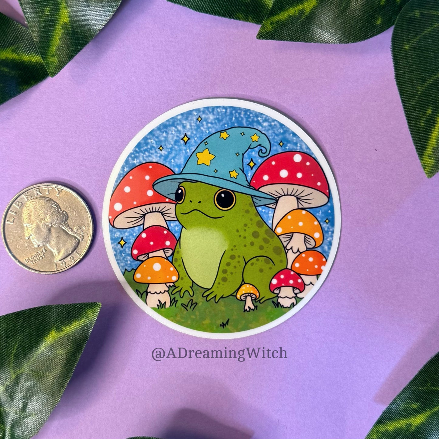 Wizard Toad | Glossy Waterproof Sticker | Frog, mushroom, wizard hat