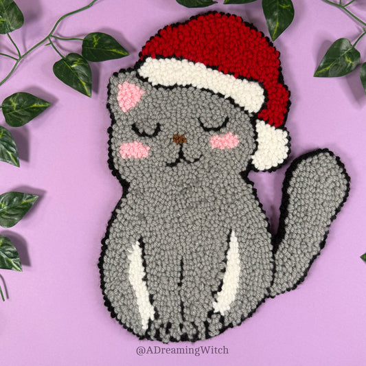 Christmas Kitty Cat Punch Needle Rug