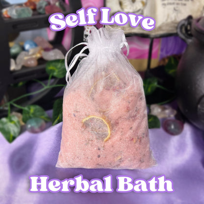 drawstring herbal bath salts with herbs for self love