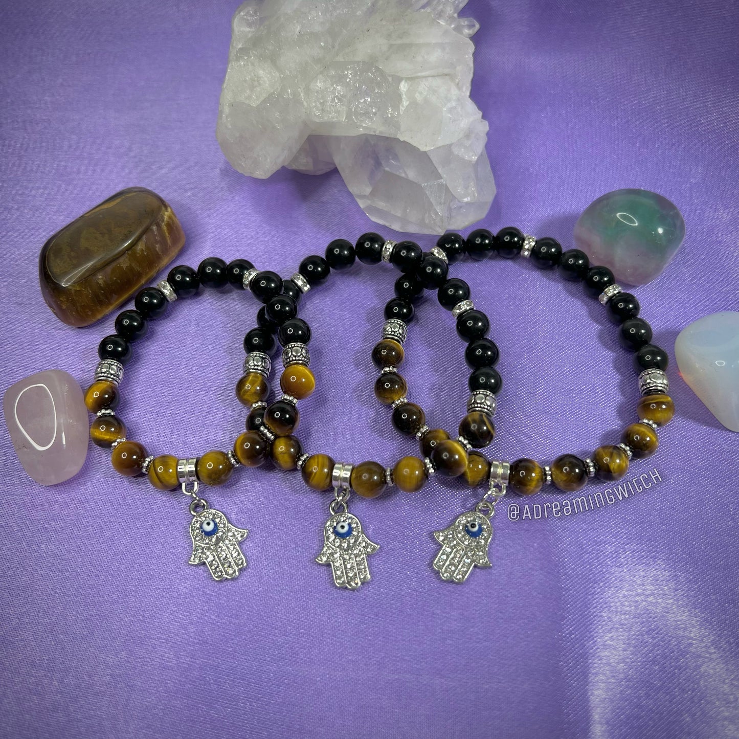 Spiritual Protection + Grounding Bracelet | Intention + Reiki Infused | Tigers Eye + Obsidian Crystal