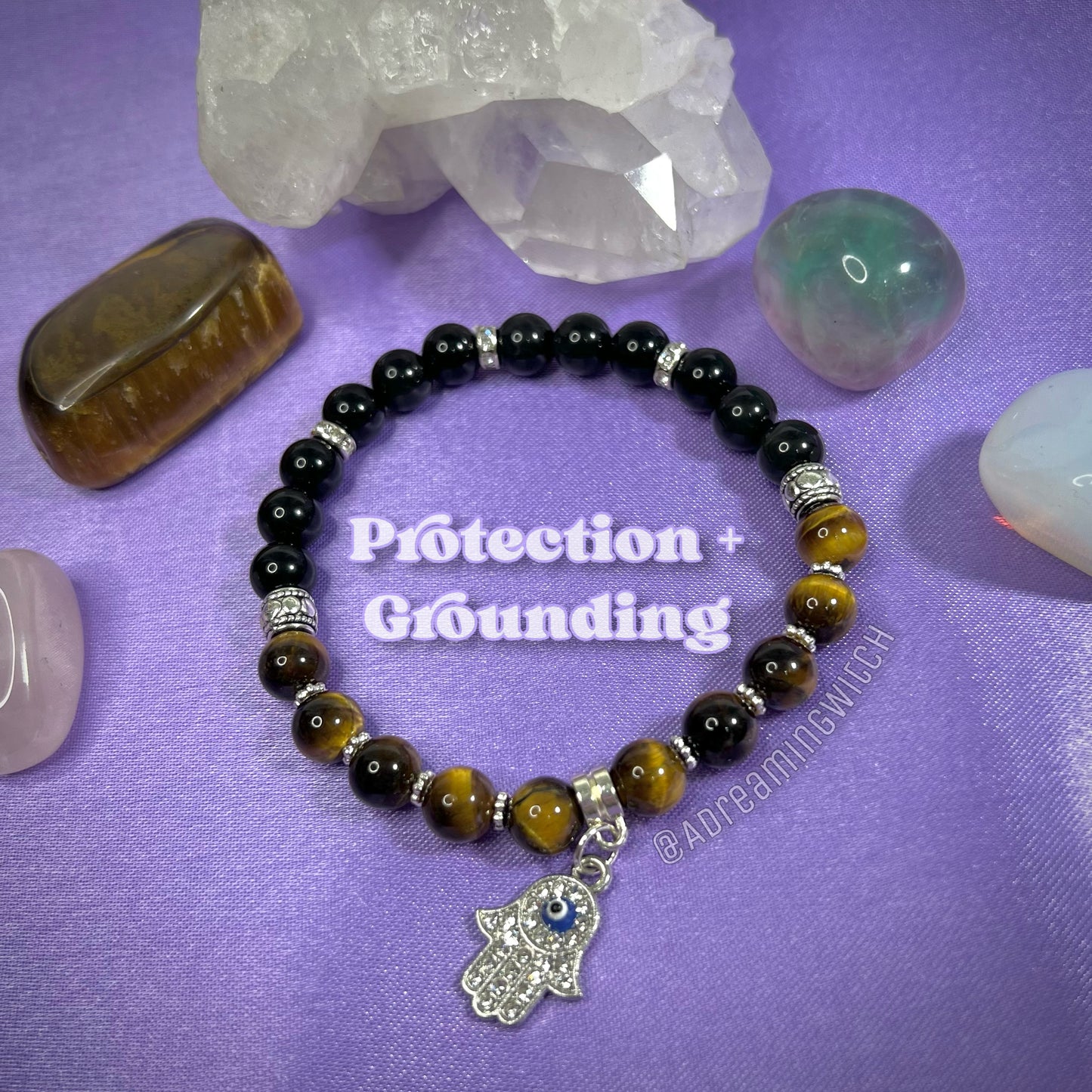 Spiritual Protection + Grounding Bracelet | Intention + Reiki Infused | Tigers Eye + Obsidian Crystal