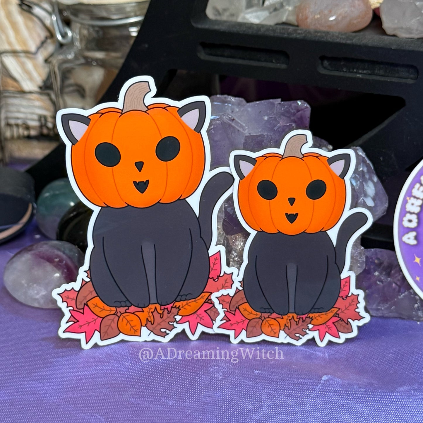 Pumpkin Leaf Kitty | Glossy Waterproof Sticker