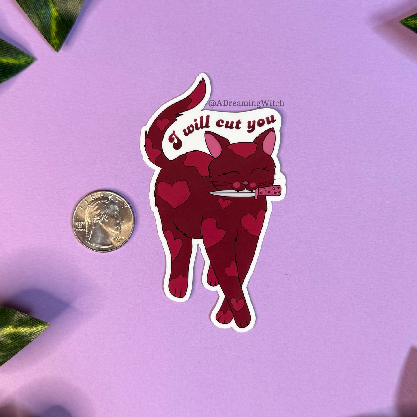 I Will Cut You Kitty Cat | Glossy Waterproof Sticker | Pink Knife Cat