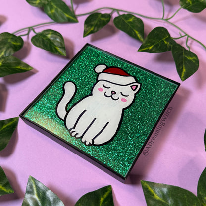 Christmas Kitty Cat | 4 x 4 Painted Frame, Ready to Display