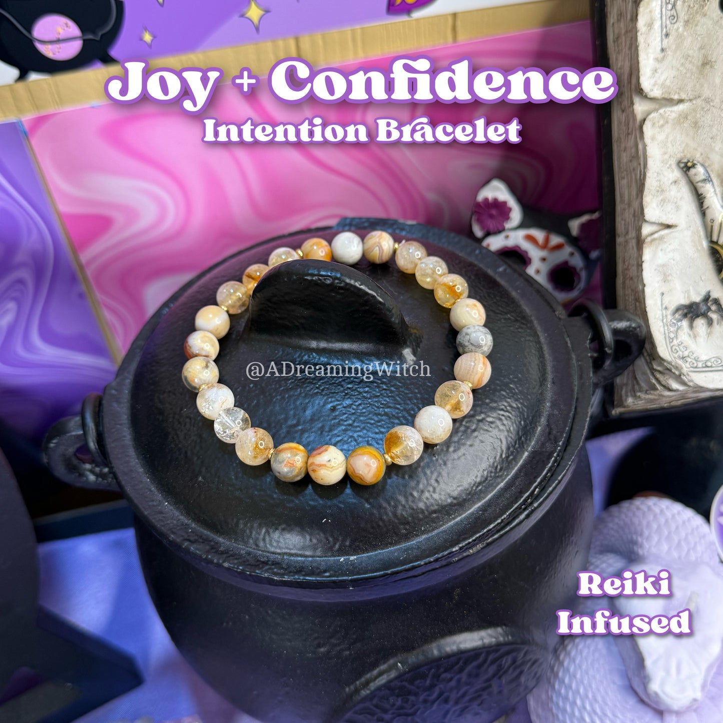 Joy + Confidence Bracelet | Intention + Reiki Infused | Golden Citrine + Yellow Lace Agate