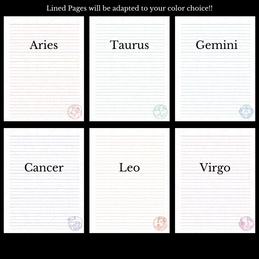 Custom Zodiac Sign Notebook | 6.5” x 8.5” 70 Line Pages | Choose your colors!