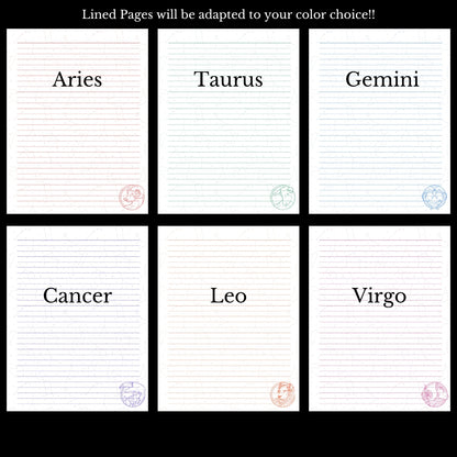 Custom Zodiac Sign Notebook | 6.5” x 8.5” 70 Line Pages | Choose your colors!