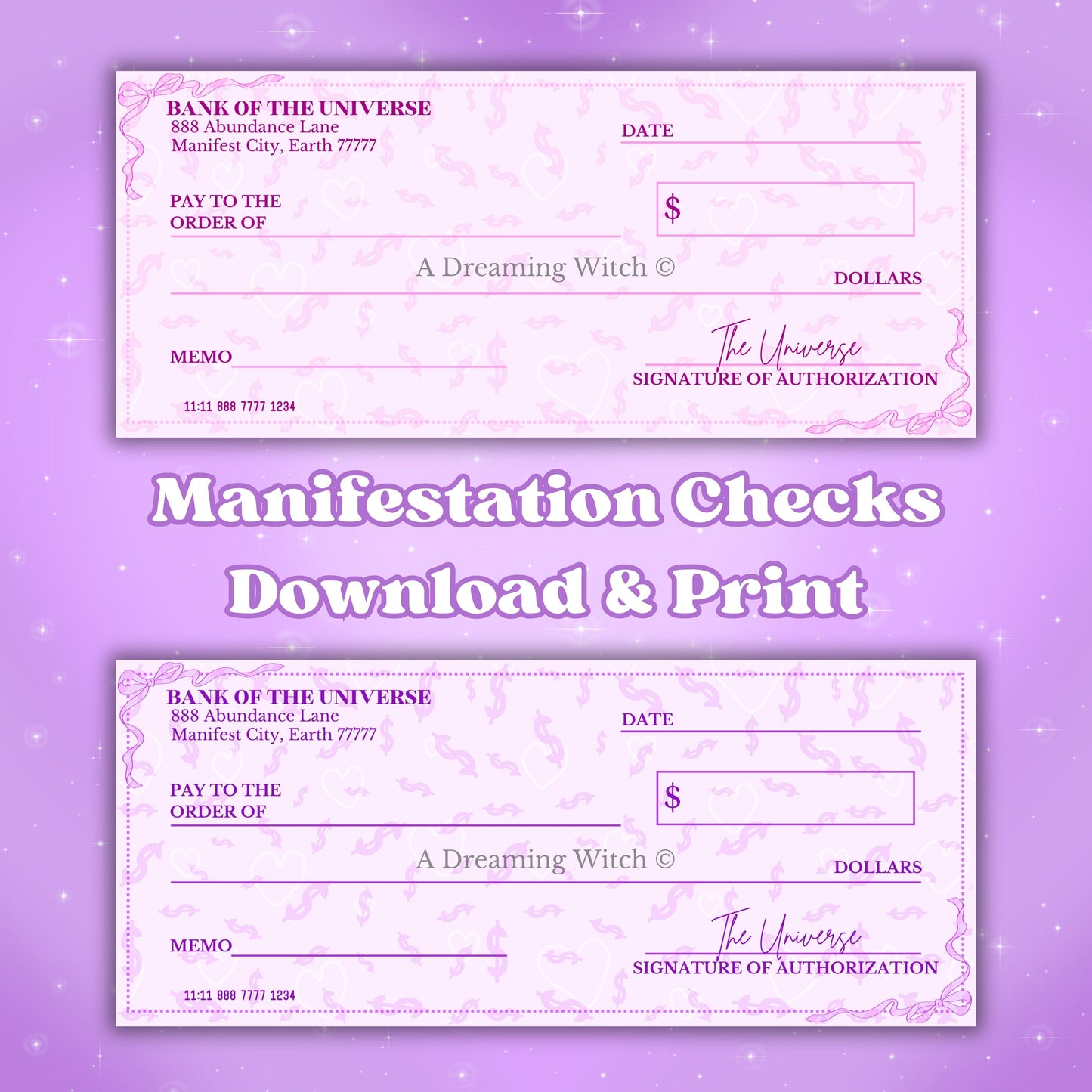 Manifestation Checks ♡ Printable Download | Pink + Purple PDF + PNG