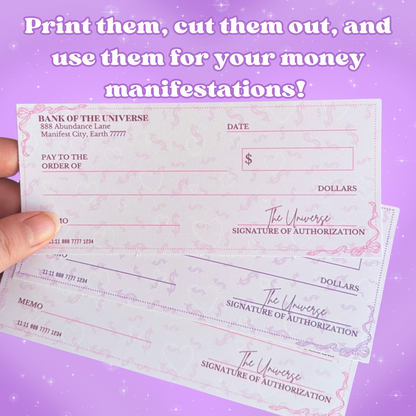 Manifestation Checks ♡ Printable Download | Pink + Purple PDF + PNG