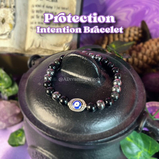 Spiritual Protection Bracelet | Intention + Reiki Infused | Evil Eye + Hematite + Obsidian Crystal