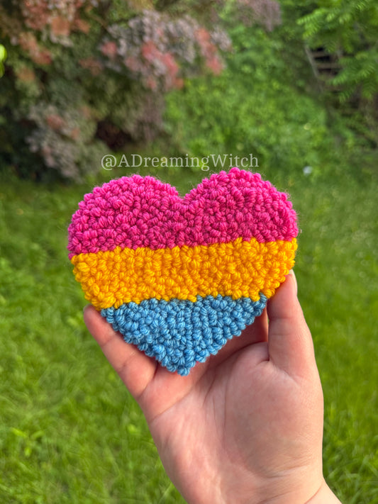 Pansexual Pride Heart Punch Needle Rug