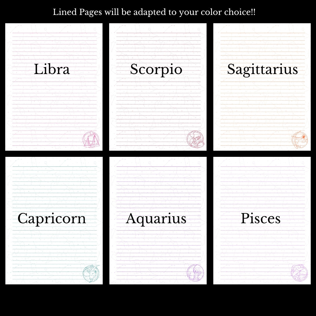 Custom Zodiac Sign Notebook | 6.5” x 8.5” 70 Line Pages | Choose your colors!