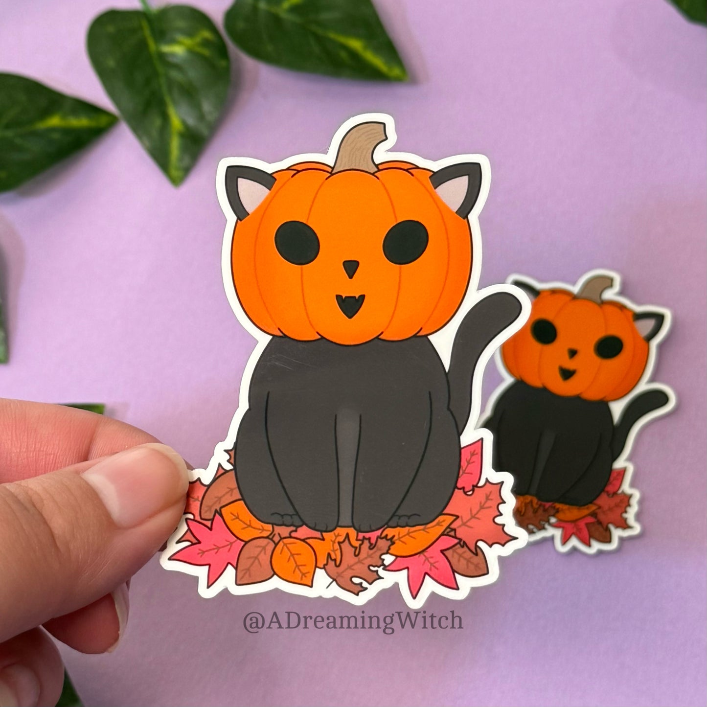 Pumpkin Leaf Kitty | Glossy Waterproof Sticker