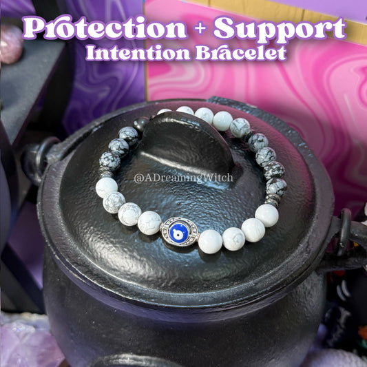 Protection + Support Bracelet | Intention + Reiki Infused | Howlite + Hematite + Snowflake Obsidian Crystal