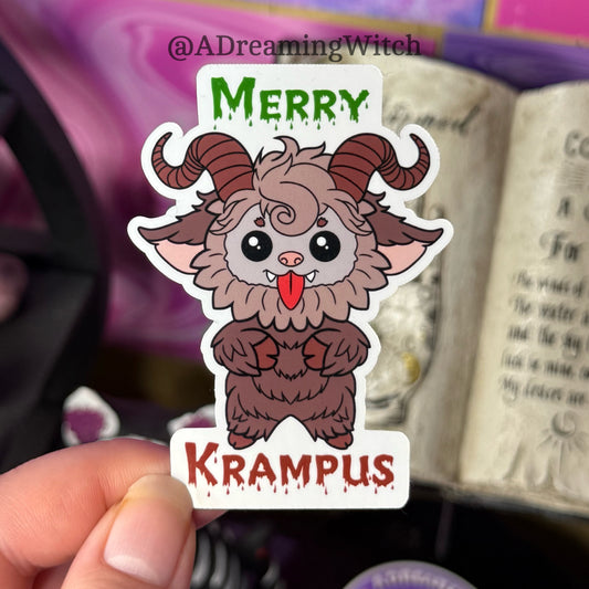 Merry Krampus | Glossy Waterproof Sticker | Cute Kawaii Krampus Art