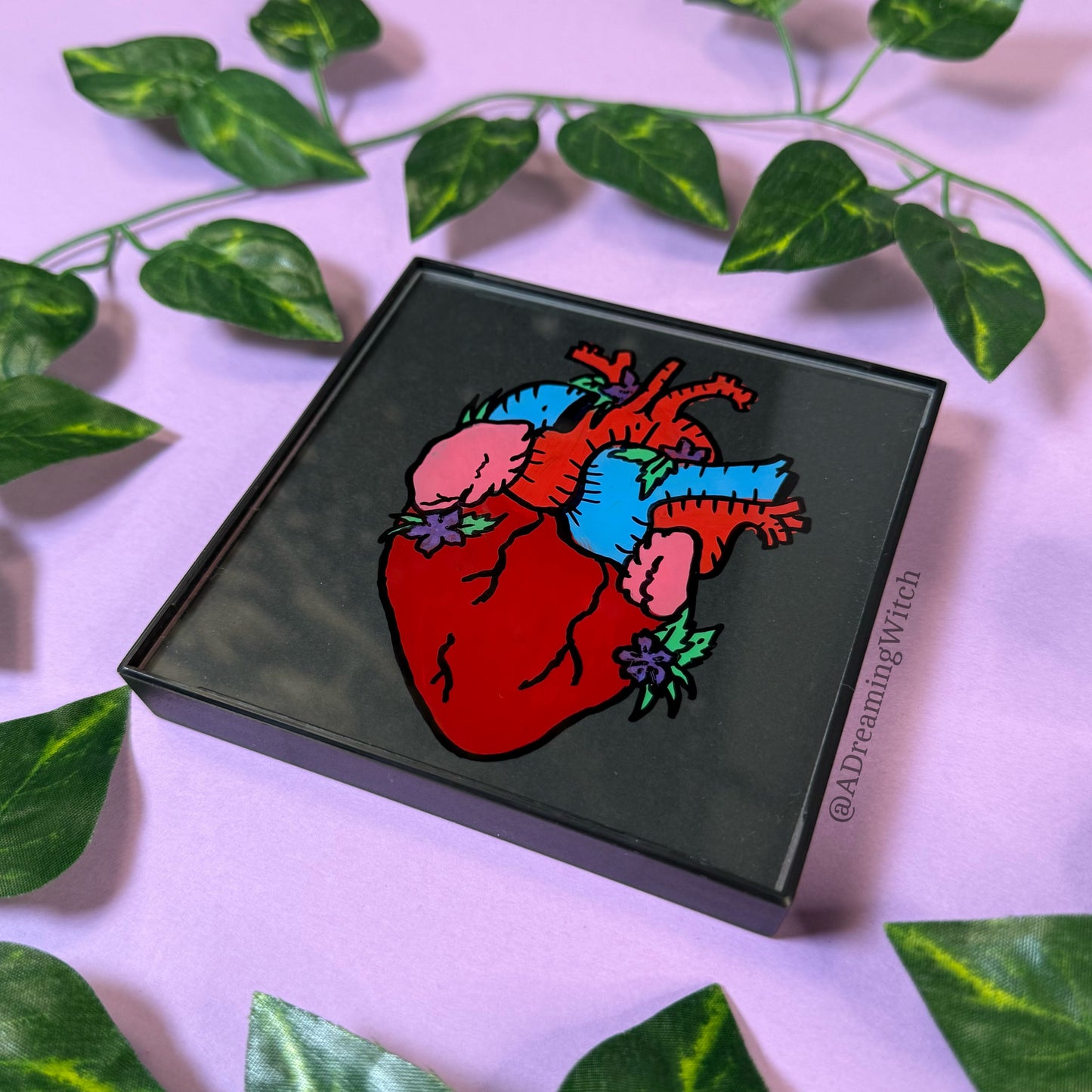 Floral Anatomical Heart | 4 x 4 Painted Frame, Ready to Display