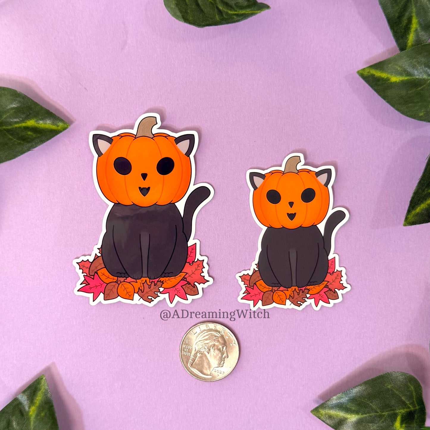 Pumpkin Leaf Kitty | Glossy Waterproof Sticker