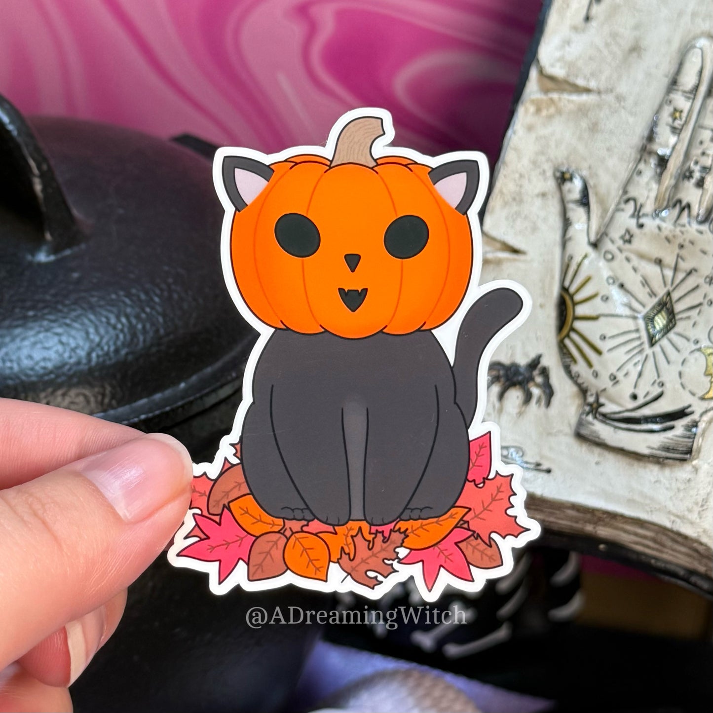 Pumpkin Leaf Kitty | Glossy Waterproof Sticker