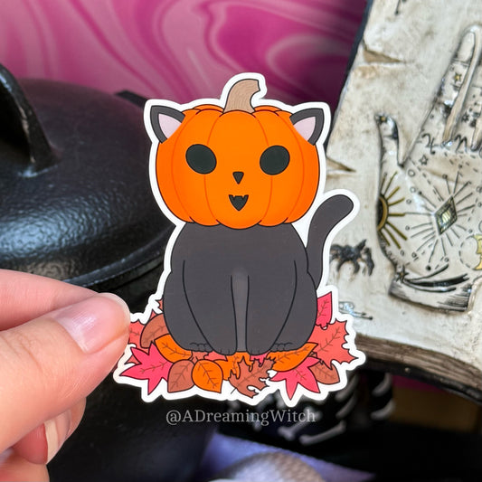 Pumpkin Leaf Kitty | Glossy Waterproof Sticker