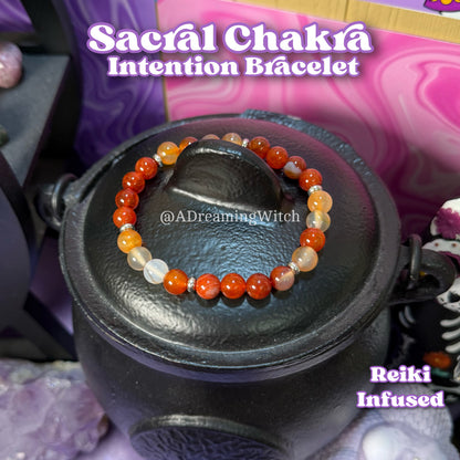 Sacral Chakra Bracelet | Intention + Reiki Infused | Carnelian + Red Agate Crystal