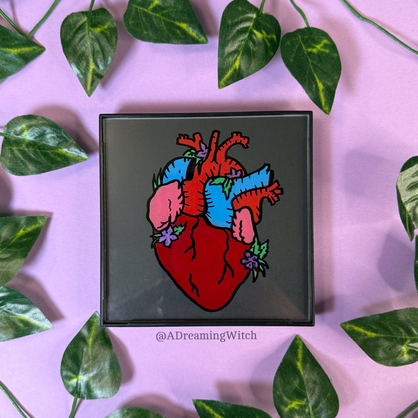 Floral Anatomical Heart | 4 x 4 Painted Frame, Ready to Display