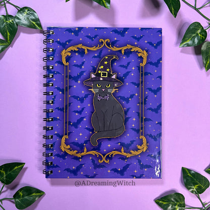 Witchy Cats and Bats | Spiral Notebook | 6.5"x8.5" | Colored Lined Pages | Witchy, halloween, spooky theme