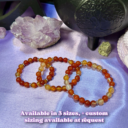 Sacral Chakra Bracelet | Intention + Reiki Infused | Carnelian + Red Agate Crystal