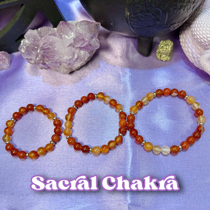 Sacral Chakra Bracelet | Intention + Reiki Infused | Carnelian + Red Agate Crystal