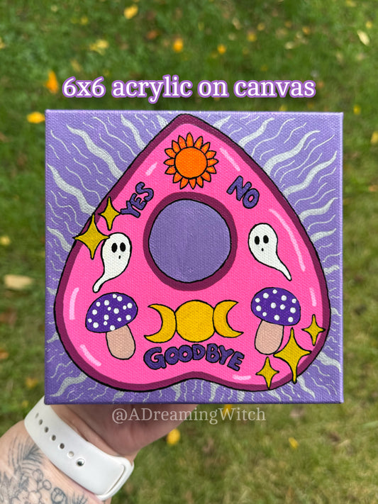 Spooky Cute Ouija Planchette 6x6 Canvas Painting