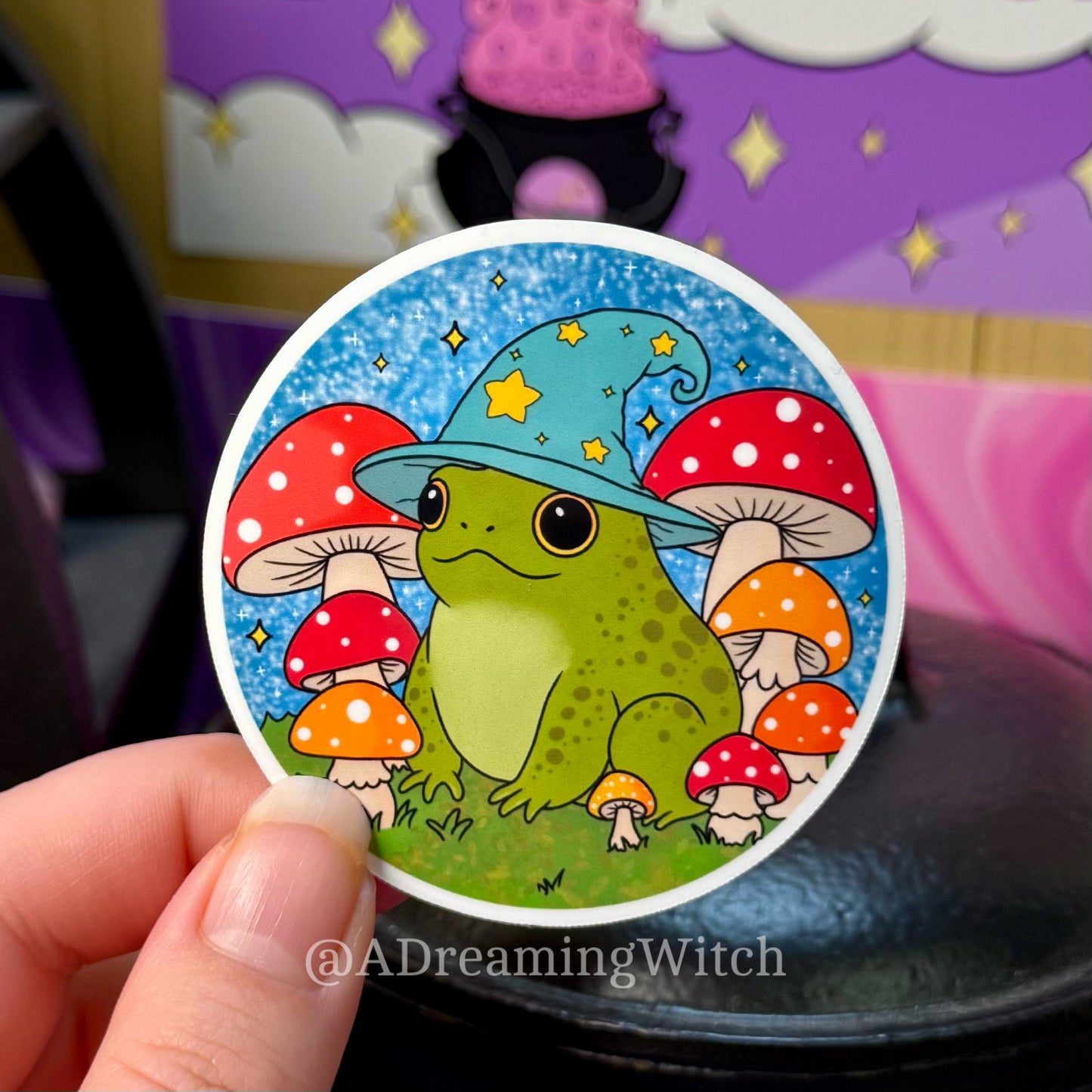 Wizard Toad | Glossy Waterproof Sticker | Frog, mushroom, wizard hat