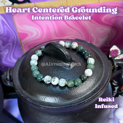 Heart Centered Grounding Bracelet | Intention + Reiki Infused | Moss + Tree Agate