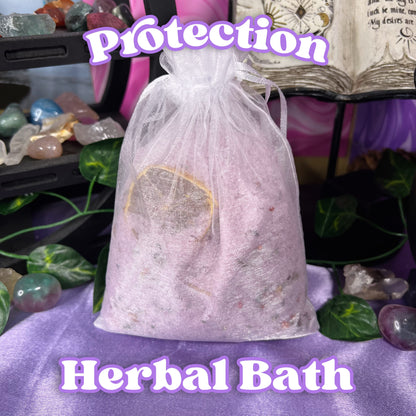 drawstring bag filled with herbal bath salts