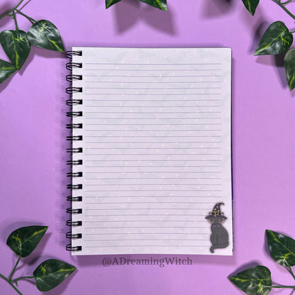 Witchy Cats and Bats | Spiral Notebook | 6.5"x8.5" | Colored Lined Pages | Witchy, halloween, spooky theme